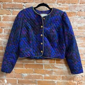Vintage Starfire Blue & Purple Paisley Quilted Blazer Cropped Jacket Women’s 12